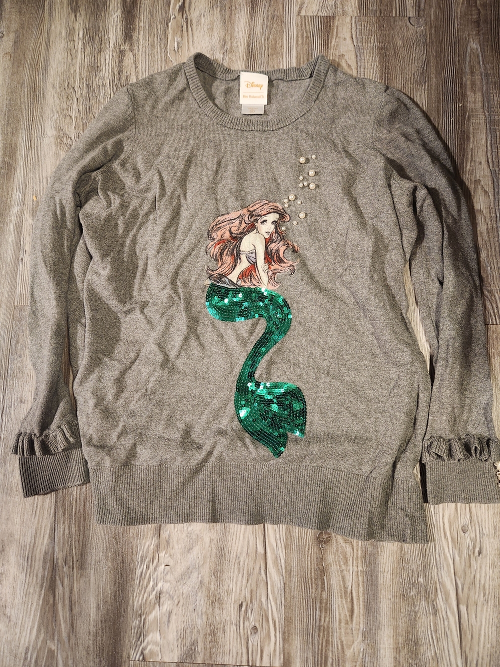 Disney Gray Ariel Sequin Mermaid Sweater Top